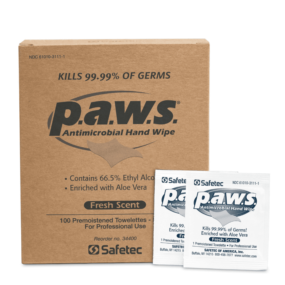 Safetec Paws Hand Wipes, 100 Count (Individuals) Box (10 Boxes/Case