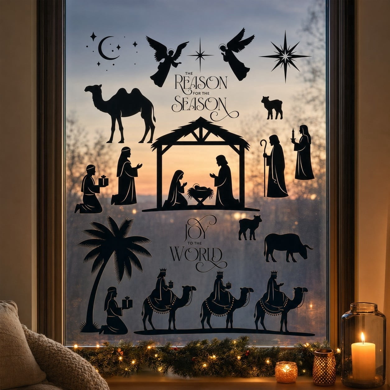 Nativity Scene Silhouette Christmas Window Clings, Black, 10.8" x 16.8", by Holiday Time