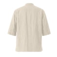 thumbnail image 6 of Cotton Shirts for Men New Chinese Style Tang Shirt Stand Collar Solid Color Short Sleeve Top with Pocket Soft Comfort Casual Tee Shirts, 6 of 9
