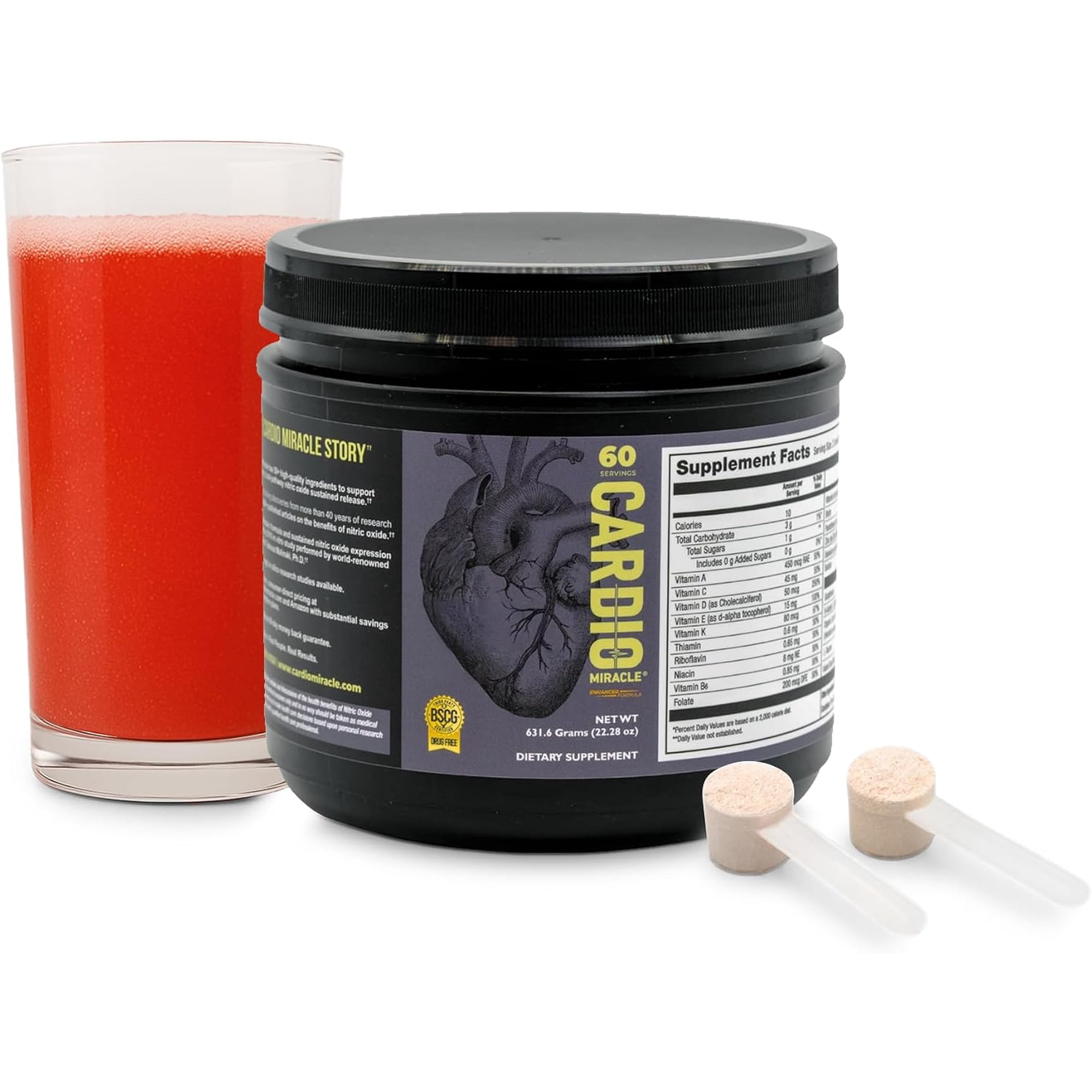 Cardio Miracle Nitric Oxide Supplement 60 Servings - Beet Root Powder with L-Arginine to Support Circulation, Blood Flow, Energy, Endurance, Stamina & Heart Health for Men and Women