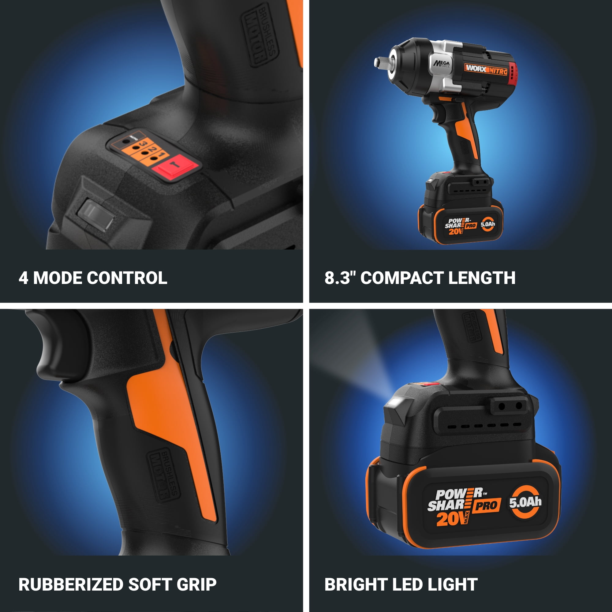 Worx Nitro WX276L 20V Brushless High Torque 1/2" Impact Wrench