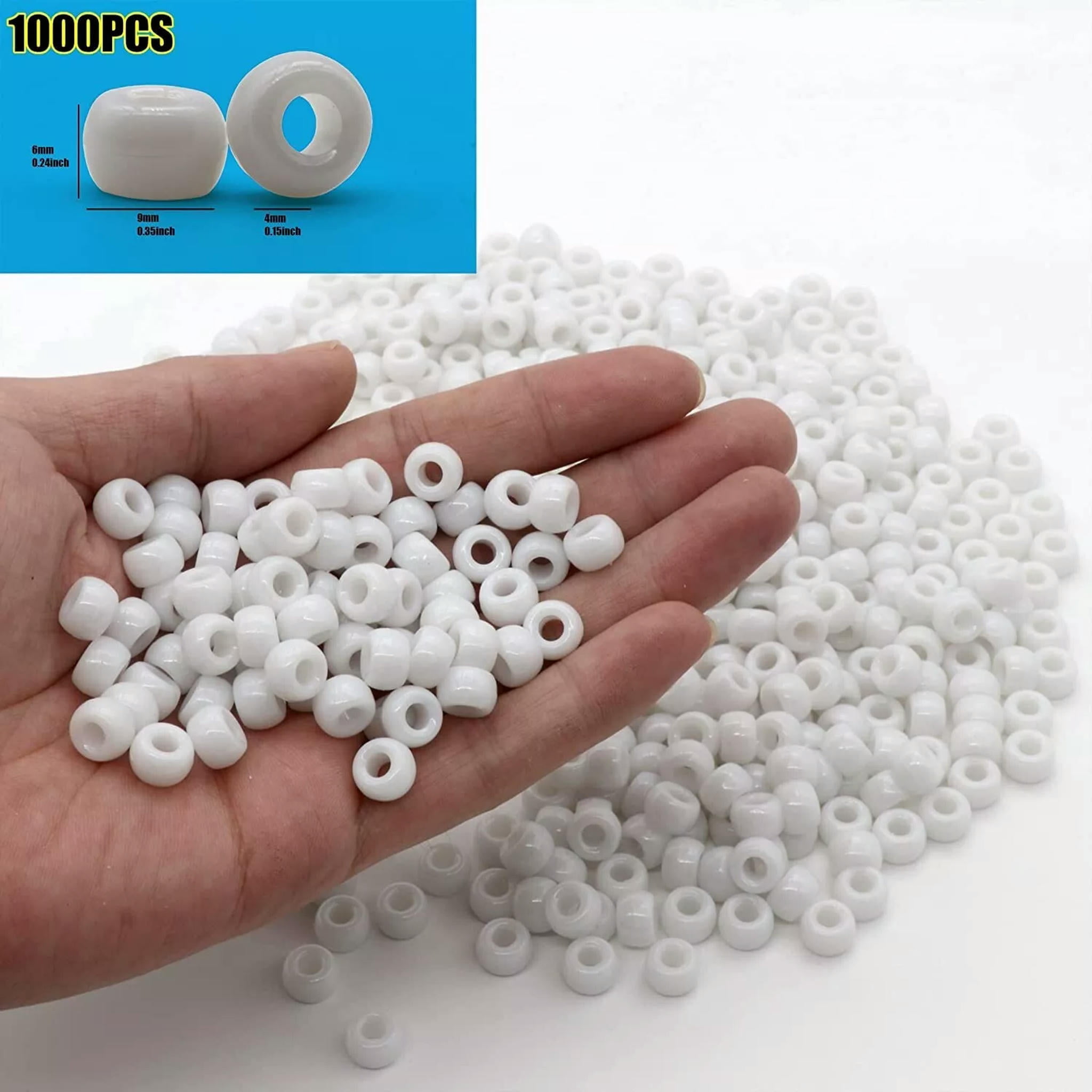 U8MO 1000 Pony Beads Acrylic White BULK Lot Wholesale Jewelry Supplies Set