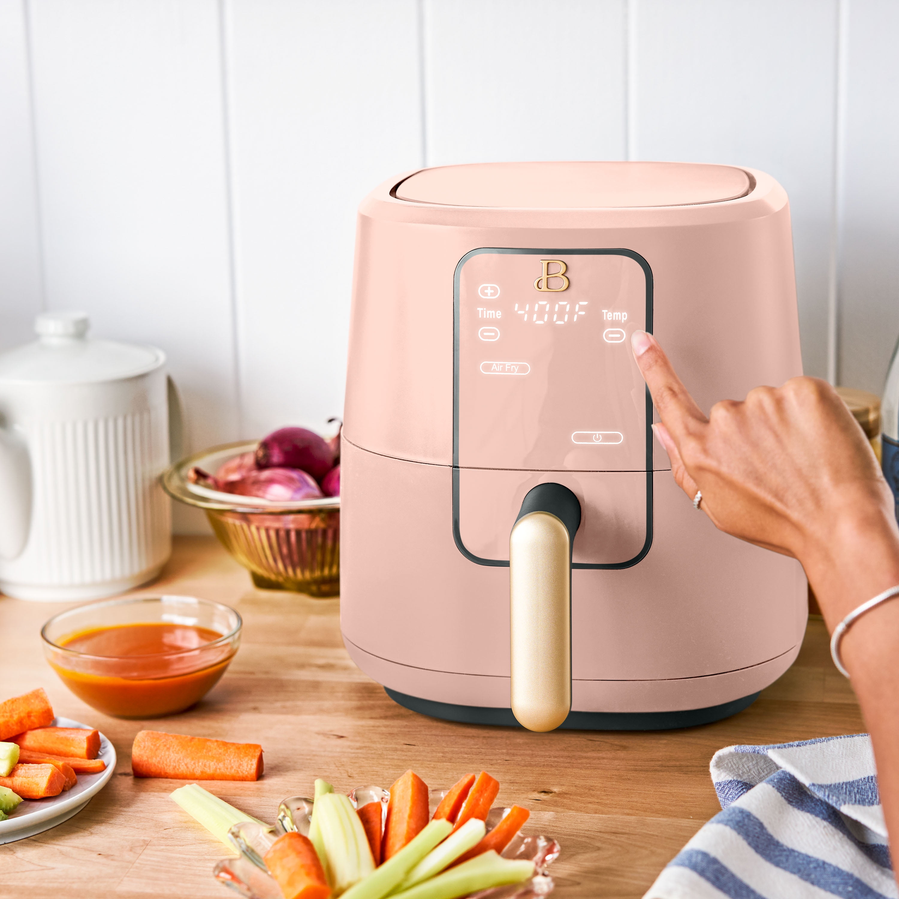 Beautiful 3 Qt Air Fryer with TurboCrisp Technology, EverGood Ceramic Nonstick Coating, Rose by Drew Barrymore