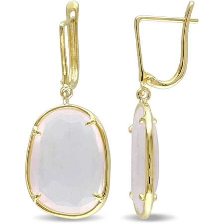 Tangelo 11 Carat T.G.W. Rose Quartz Yellow Rhodium-Plated Sterling Silver Clip-Back Dangle Earrings