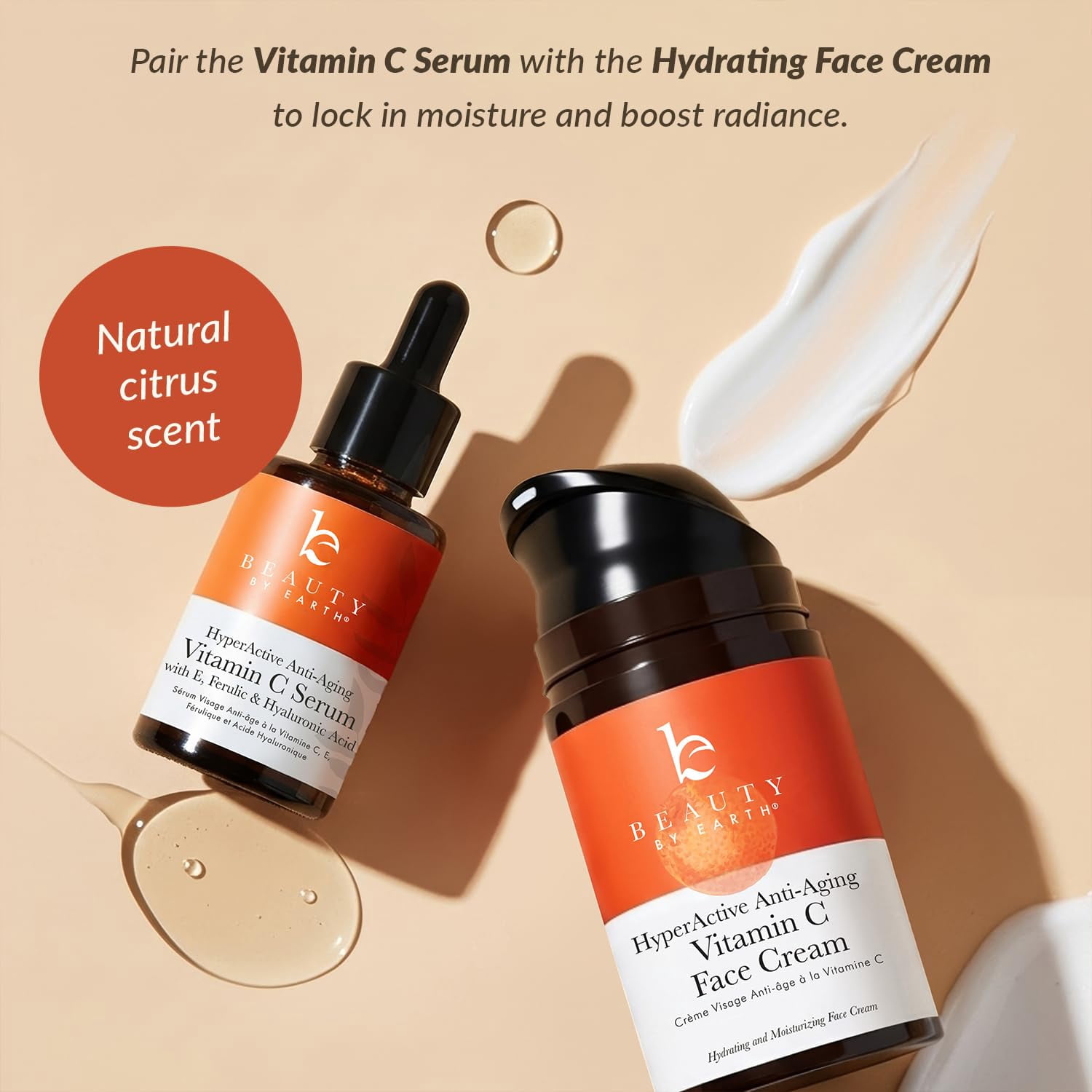 Beauty by Earth Vitamin C Serum for Face - USA Made with Natural and Organic Ingredients, Vit E, Ferulic and Hyaluronic Acid, 1oz