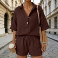 thumbnail image 7 of WAYUTE 2 Piece Sets for Women Trendy Lapel Solid Color Blend Shirt and Shorts with Pockets Comfortable Soft Summer Casual Wear, 7 of 7