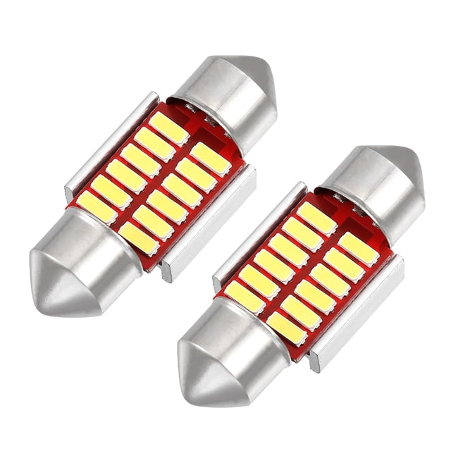 Festón de luz LED Blanco Brillante Festón de LED 31 mm DE3175 LED Sin errores Canbus 12SMD 4014 Chipsets Metal Tono plateado Amarillo (juego de 2)
