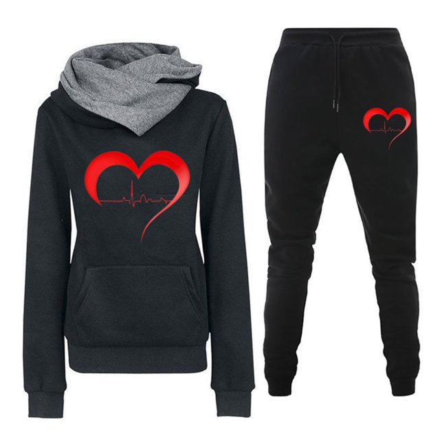 Ensemble de Mode Décontractée pour Femmes Pull à Capuche Imprimé Uni Pantalon