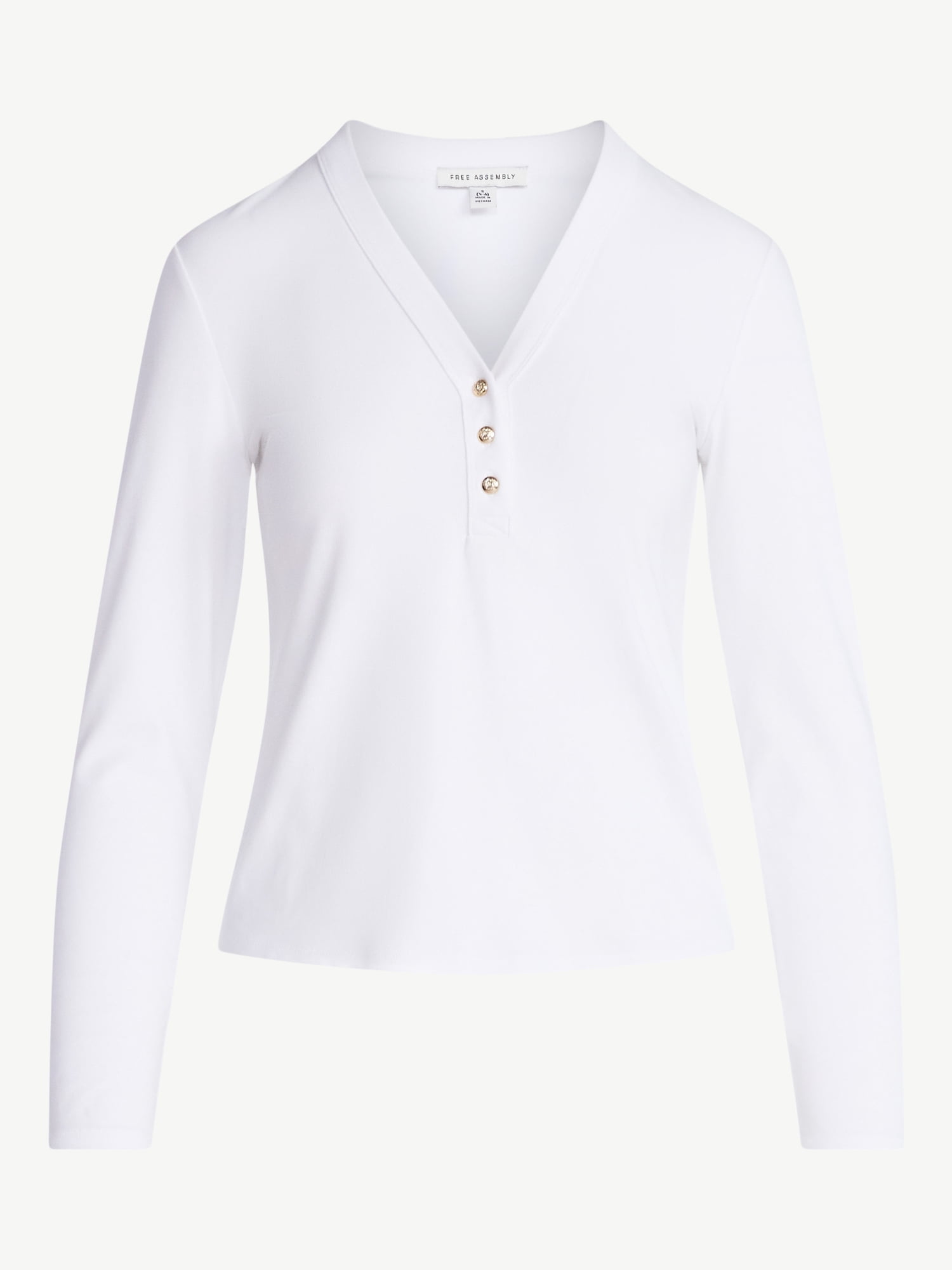 Free Assembly Women's V-Neck Henley with Long Sleeves, Sizes XS-XXL
