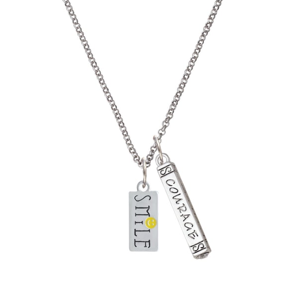 Delight Jewelry Silvertone Smile with Smiley Face Rectangle Silvertone Courage Strength Wisdom Honesty Bar Charm Necklace, 23"