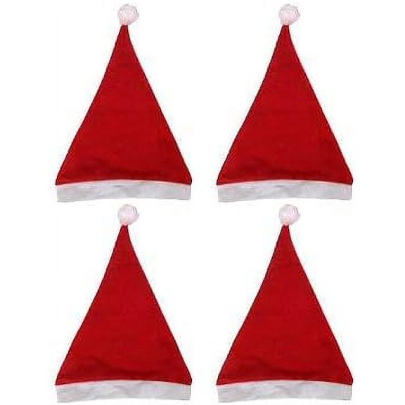 Black Duck Brand Set of 4 Felt Large Holiday Christmas Red Santa Hat with Plush Cuff!