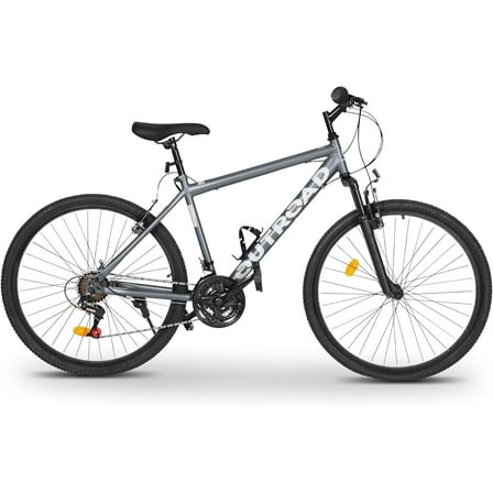 Marknig 26" Mountain Bike 7 Speed Bicycle for Adult with High-Carbon Steel Frame, Dual Disc & V-Brakes, Adjustable Seat for Men and Women, Gray
