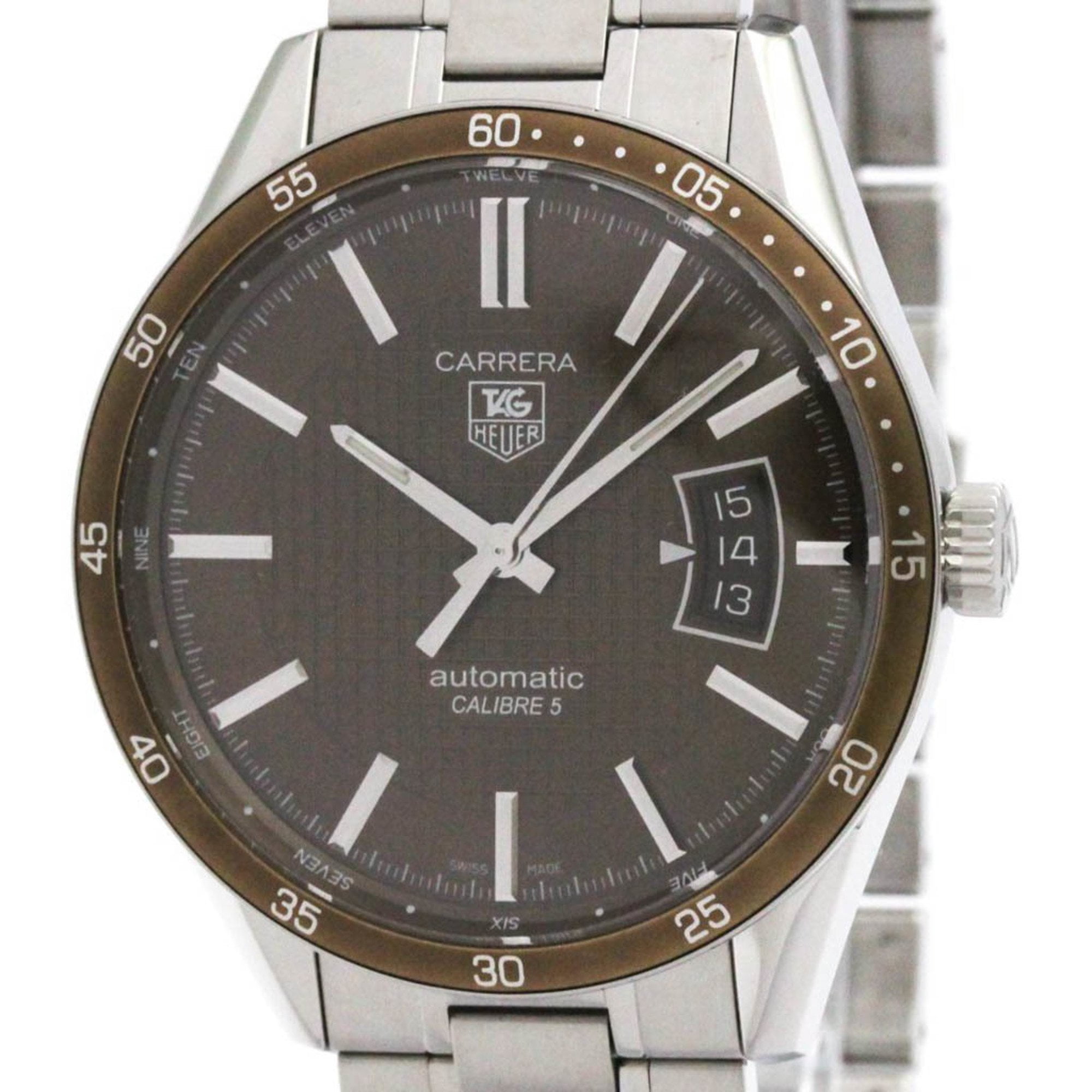 Pre-Owned TAG HEUER Carrera Calibre Steel Automatic Mens Watch WV211N Polished (Good)