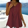 thumbnail image 4 of ClodeEU Women's V Neck Sleeveless Henley Blouse, Casual Loose Tank Top with Pleat Wine,Women's Plus XXL, 4 of 8