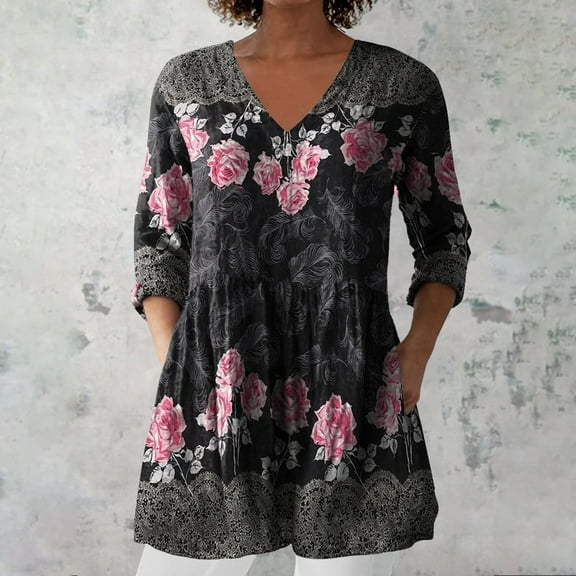 Fall Outfits For Women 2025 Summer Linen V Neck Shirt, Printed Casual Group Top, Exquisite Hemp 1pc, Black L, Size S-3XL