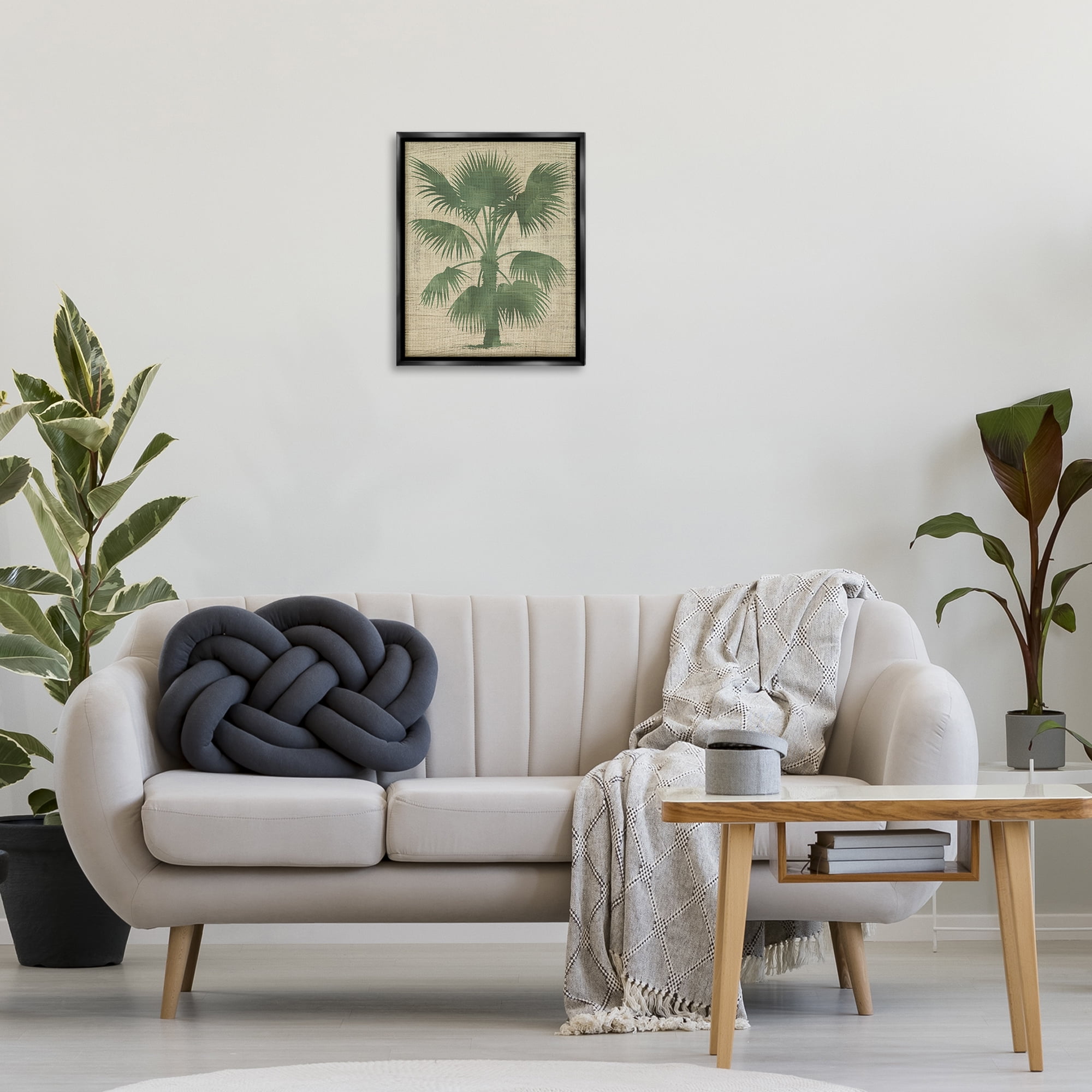 Stupell Industries Vintage Distressed Palm Plants & Flowers Painting Black Floater Framed Canvas Art Print Wall Art, 17 x 21