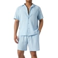 thumbnail image 1 of Luiryar Men's 2 Pieces Shirt Shorts Set Short Sleeve Cotton Linen Button Down Casual Hippie Holiday Beach Outfits, 1 of 9