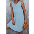 thumbnail image 3 of Vestido con gradas con cuello redondo para mujer, vestido sin mangas con dobladillo suelto, informal, elegante, liso, para fiesta, vida diaria, azul M, 3 of 6