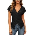 thumbnail image 2 of Favoffer Wrap Blouse Tops Women's Short Sleeve V Neck Asymmetric Hem Shirts Fitted Casual Tunic Tops Summer Daily Going Out, 2 of 9