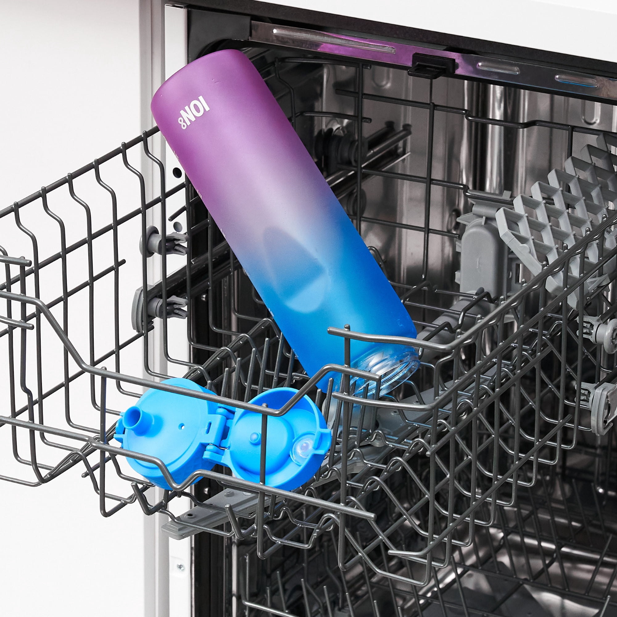 ION8 Leak Proof Flip-Top 1L Water Bottle with Times to Drink, BPA Free, Blue & Pink, 1000ml (32oz)