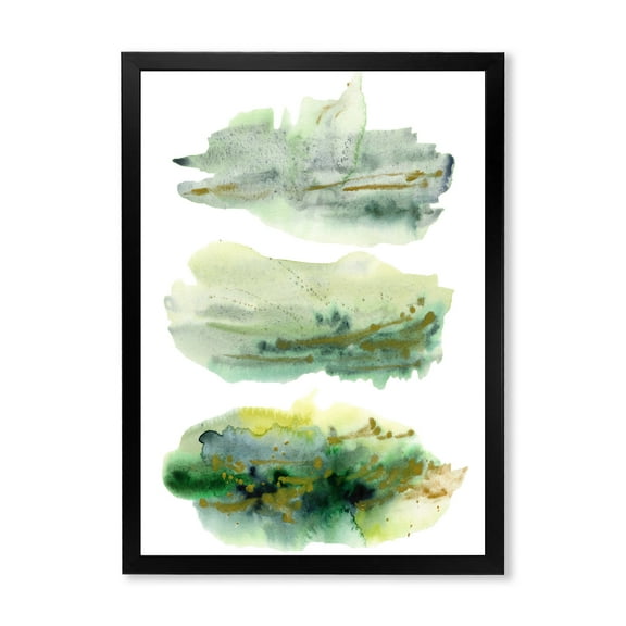 Designart 'Golden Green Abstract Clouds II' Modern Framed Art Print