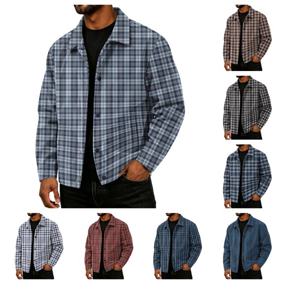 gzxflxpge Men's Corduroy Jacket Causal Relaxed Fit Snap Button-Up Plaid Overshirt Retro Long Sleeve Lapel Collared Fall Winter Outerwear with Pockets Navy 3XL