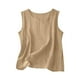 thumbnail image 3 of Auralook Cotton Linen Tank Tops for Women Solid Casual Summer Gauze Shirt Basic Sleeveless Round Neck Loose Vest Beach Vacation Clothes, 3 of 5