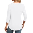 thumbnail image 4 of Tunic Tops for Women Loose Fit Dressy! Comdrip 3/4 Length Sleeve Womens Tops Round Neck Casual Tunic Tops Basic Pleated Shirts Loose Fit 2025 3/4 Sleeve Tops for Women White L, 4 of 6