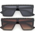 thumbnail image 2 of 2 Packs Newbee Fashion One Piece Flat Lens Oversized Fashion Sunglasses for Women, Rectangle Flat Top Wind Shield Composite Frame, Square Retro Rimless Style, Pins Decorations, UV400, Black & Tortoise, 2 of 2