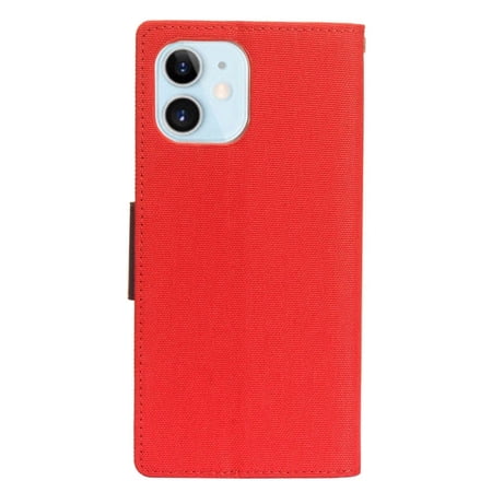 For Apple iPhone 12 Mini (5.4 in) Case, by Insten Stand Denim Fabric with Card Holder Slot Case Cover compatible Apple iPhone 12 Mini (5.4 in), Red/Blue