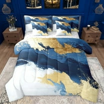 Manfei Modern Marble Pattern 7-Piece Twin Bedding Sets,Fulid Art Bedding Comforter Set,White Gold Blue Sheet Sets For Kids,Microfiber Bedroom Decor Reversible