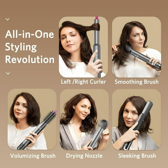 Hair Dryer Brush 6 in 1 Hair Styler,  Air Styler with 110,000 RPM High-Speed Negative Ionic Hair Dryer, Auto Wrap Curler, Blow Dryer Brush for Volumize, Straight, Wavy, Curly (Dark Grey)
