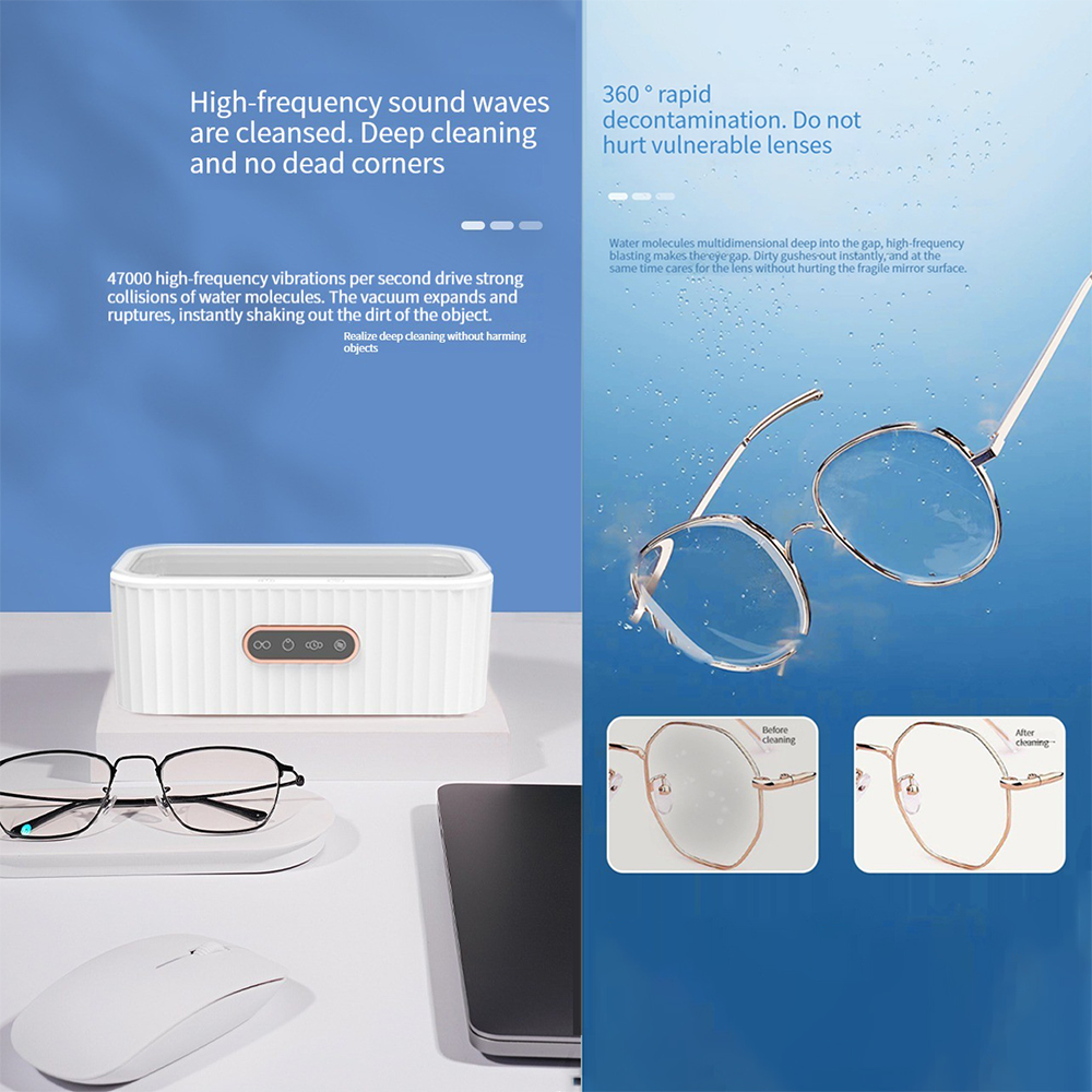 Rainbuvvy SL102 - Ultrasonic Cleaner Suitable for cleaning (jewelry, jewelry, glasses, watches, etc.): 47000HZ frequency, 360° deep cleaning
