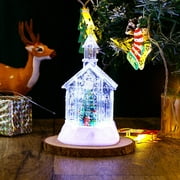 AURIGATE Light Up White Church Christmas  Decorative LED Water Lantern Tabletop Decoration  Festive Collectible Winter Xmas Table Mantel Shelf Home Decor