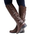 thumbnail image 4 of Jsaierl Knee High Boots For Womens Strappy Motorcycle Knee High Boots Winter Lace Up Riding Flat Low Heel Shoes, 4 of 5
