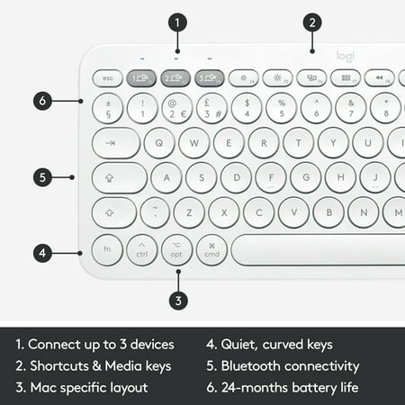 Logitech - K380 TKL Wireless Bluetooth Scissor Keyboard for Mac with Compact Slim Profile - Off-White