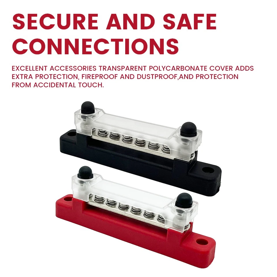 CRESTIN- 2X 6-Way Bus Bar Terminal Block Power Distribution Screws Battery + 12 Terminals