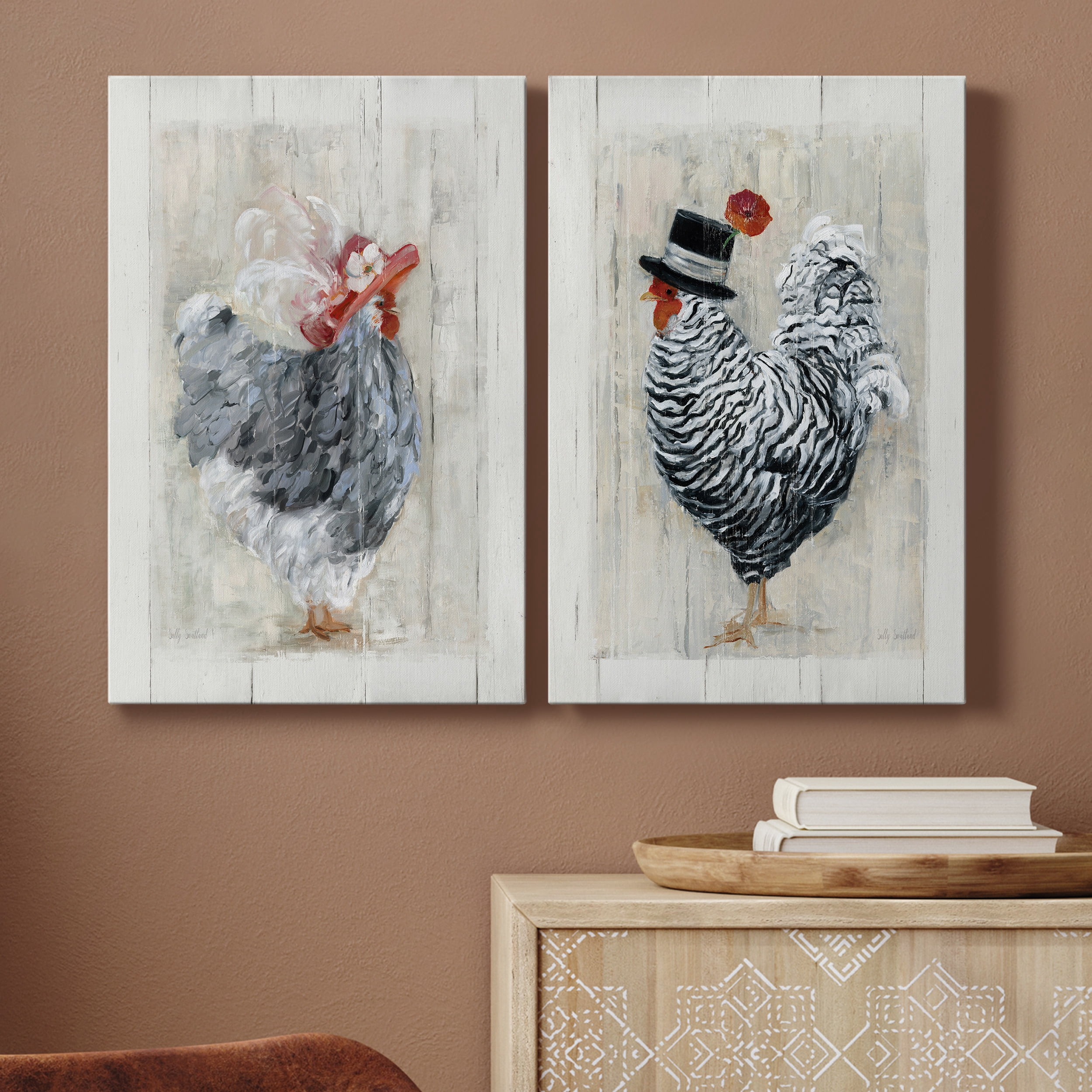 Sunday Best Hen Premium Gallery Wrapped Canvas - Ready to Hang - Set of 2 - 24 x 36 Each
