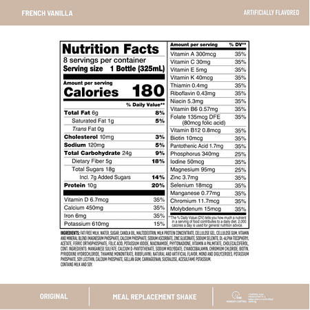 SlimFast Meal Replacement Protein Shake, French Vanilla, 11 fl oz Bottle, 8 Pack