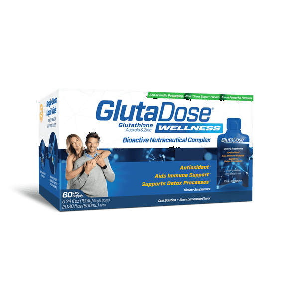 GlutaDose Liquid Glutathione Supplement, Every Day Immune Support Supplements for Adults, Cellular Detox, Antioxidant - Acerola Energy Booster w/Zinc, L-Glutathione Supplement in Liquid Vials - 60PK