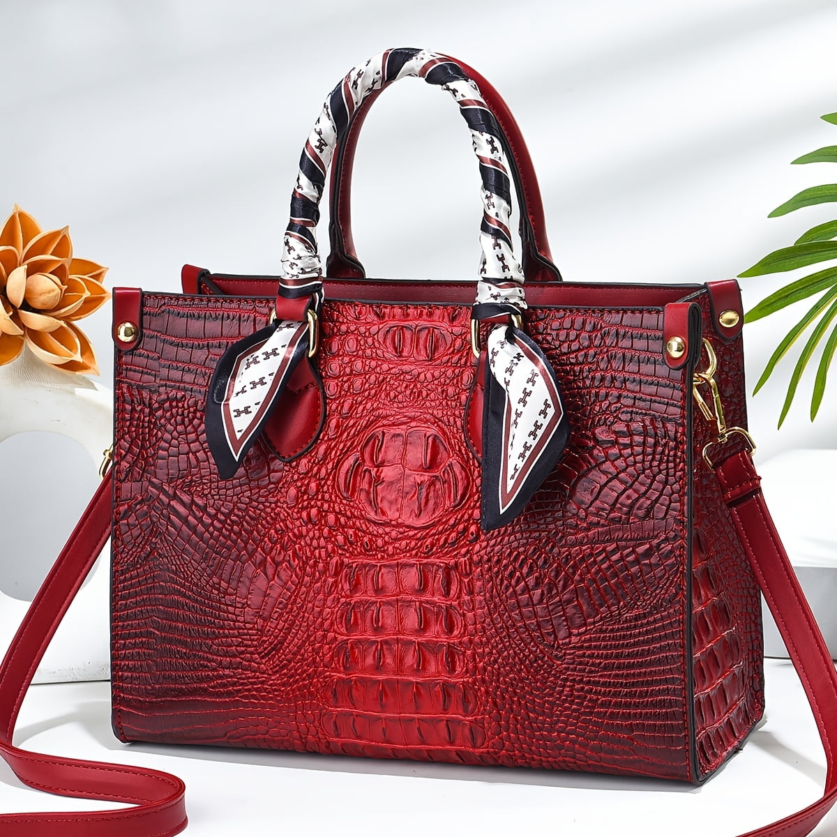 Lightweight, Portable Casual, Fashion Elegant Floral Pattern Embroidered  Square Handbag, Women's Fashion Artificial Leather Shoulder Bag, Trendy  Double Handle Purse With Bag Charm, Elegant For Office & Work For Girls,  Women, College