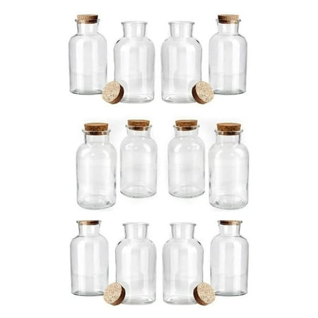 Serene Spaces Living Medium Clear Glass Bottle Vase with Cork Measures 8 inches Tall Set of 12