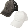 thumbnail image 2 of C.C Ponytail Criss Cross Messy Buns Ponycaps Baseball Cap Dad Trucker Mesh Hat (1 Distressed Black + 1 Distressed White), 2 of 2