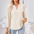 thumbnail image 4 of 2024 Women's V-Neck Long Sleeve Tops Solid Color Loose-Fit Pullover Winter Trendy Casual Blouse, 4 of 7