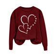 thumbnail image 6 of Cropped Zip Up Hoodie Women Winter Fall Loose Crew Neck Long Sleeve Puff Drop Shoulder Zipperless Heart Print Pullover Ribbed Knit Sweatshirt(Wine,L), 6 of 7