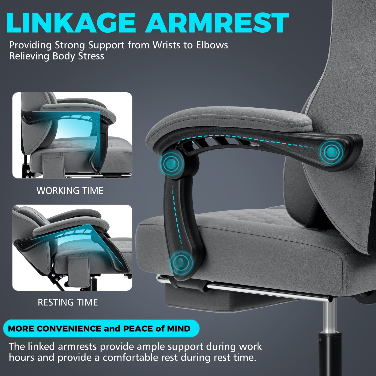 Hoffree Gaming Chair with Speakers and Massage Skin-friendly Gamer Chairs for Adults with Footrest Big and Tall Video Game Chair with Headrest and Lumbar Support for Office and Home Dark Grey