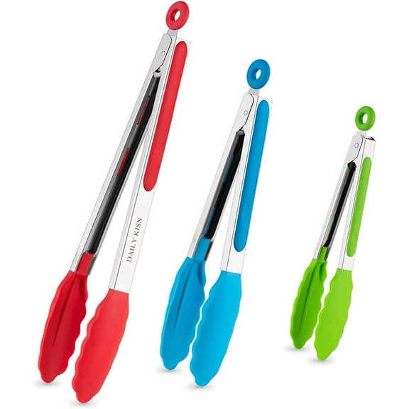 Kitchen Tongs Set of 3, Cooking Tongs with Silicone Tips, Dishwasher Safe (Multicolor, 7/9/12 Inch)