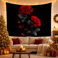 thumbnail image 3 of Two Red Roses with Falling Petals on Black Background, Romantic Gothic Style for Flower Lovers, Floral Wall Art, Valentine's Day Gift, Tapestry Wall Hanging for Bedroom and Dorm, 3 of 7