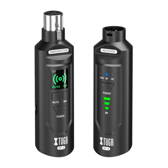 XTUGA Émetteur et Récepteur Sans Fil XLR SF-1 Mis à Jour, Émetteur Récepteur Microphone 2.4G avec Alimentation Fantôme 48V, Rechargeab