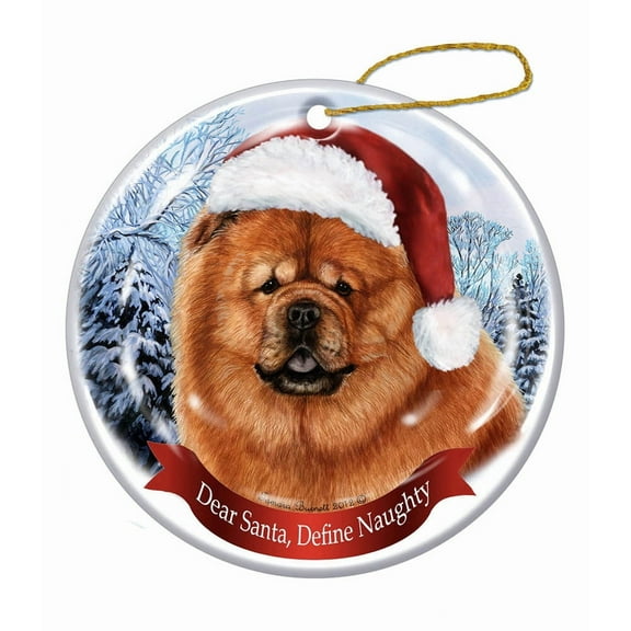 Holiday Pet Gifts Chow Chow Red Santa Hat Dog Porcelain Christmas Tree Ornament